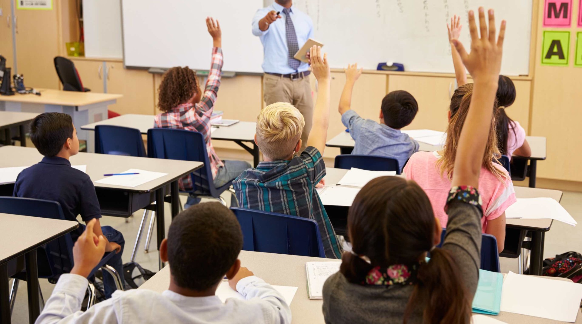 Classroom Students Hands Up